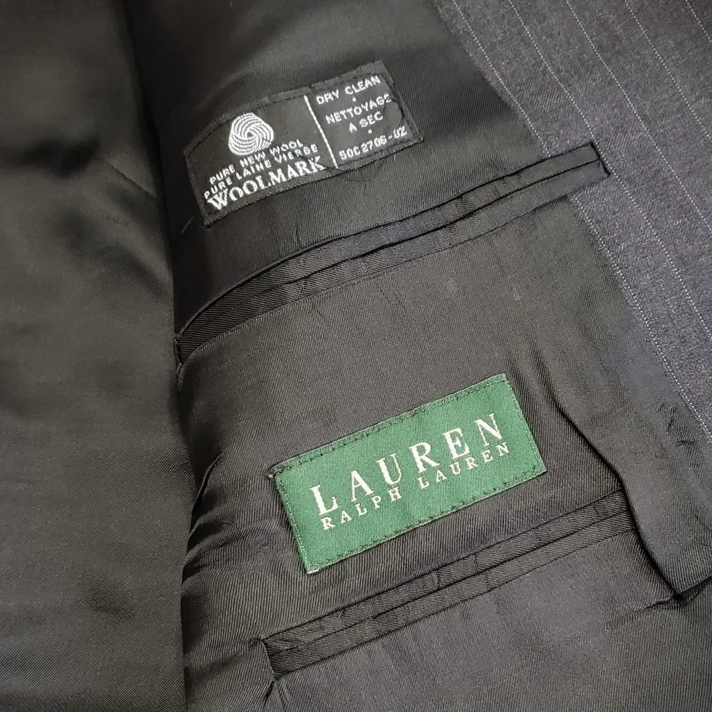Lauren Ralph Lauren Gray Pinstriped Suit Jacket Sz 46R